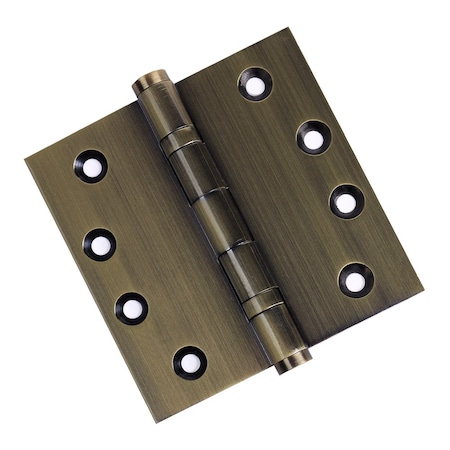 Embassy 4 x 4 Solid Brass Ball Bearing Hinge, Antique Brass Finish with Flat Tips 4040BBUS5F-1
